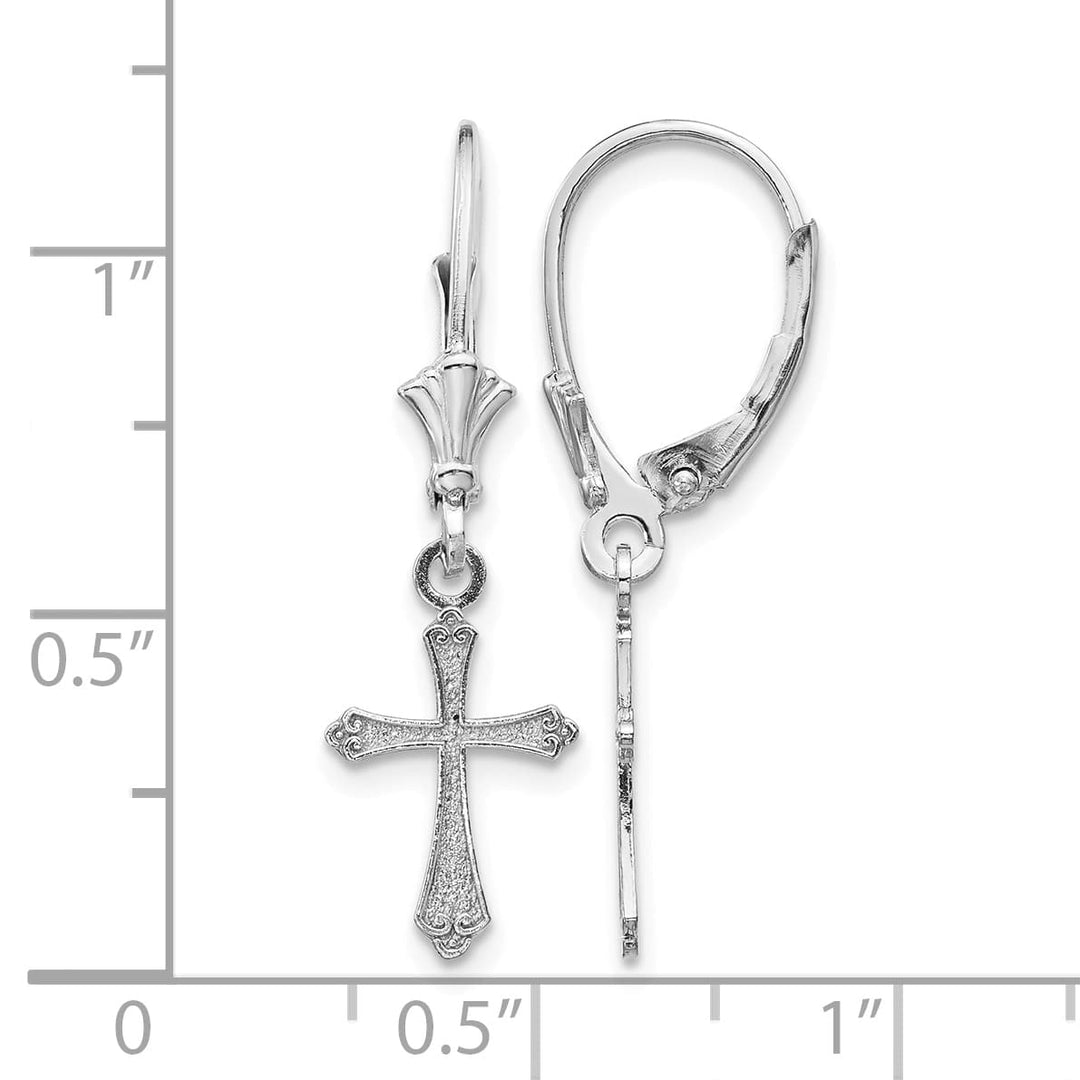 10k White Gold Cross Dangle Leverback Earrings, 29.65mm