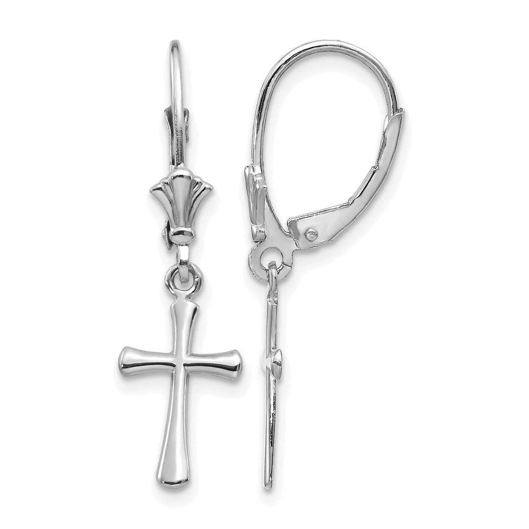 10k White Gold Cross Dangle Leverback Earrings, 29.75mm