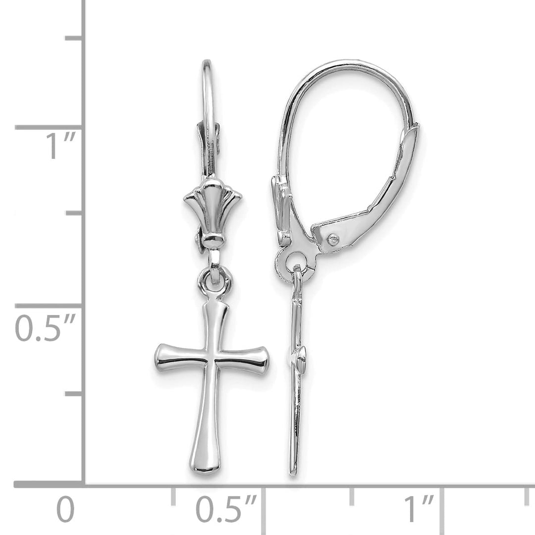 10k White Gold Cross Dangle Leverback Earrings, 29.75mm