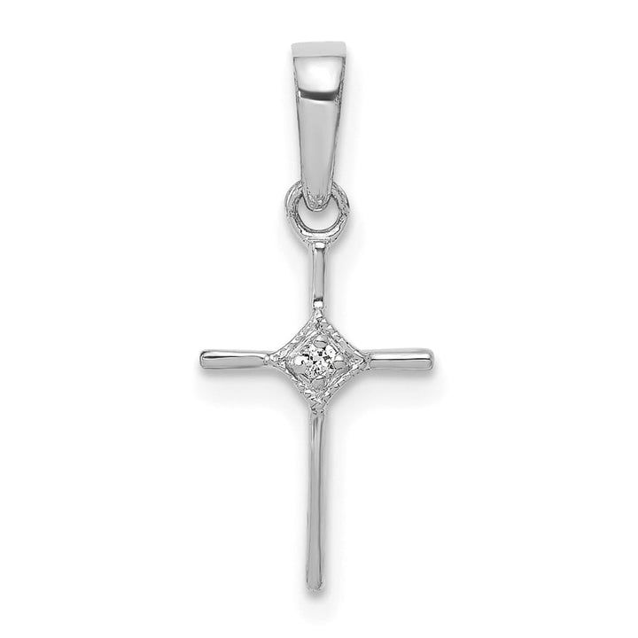 10K White Gold Extra Large .01 ct Diamond Cross Pendant