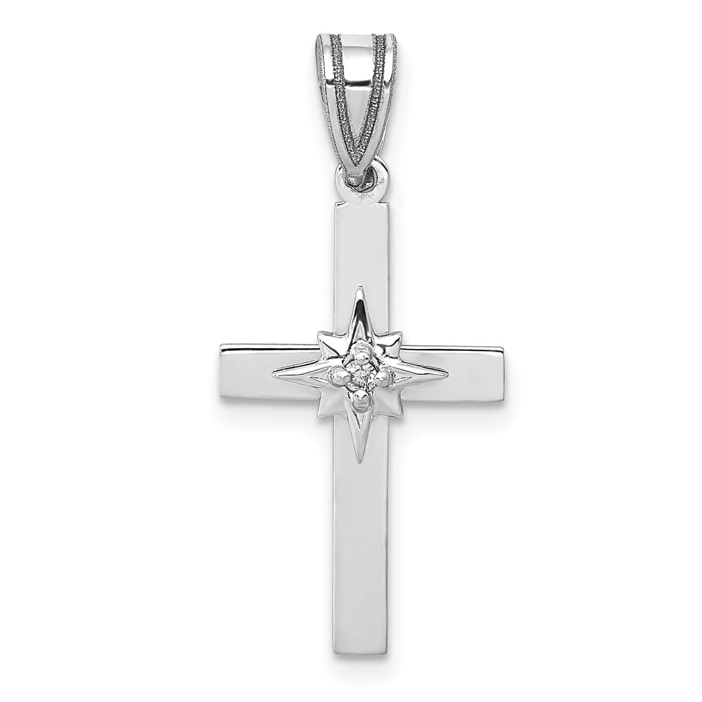 10K White Gold Extra Large .01 ct Diamond Latin Cross Pendant