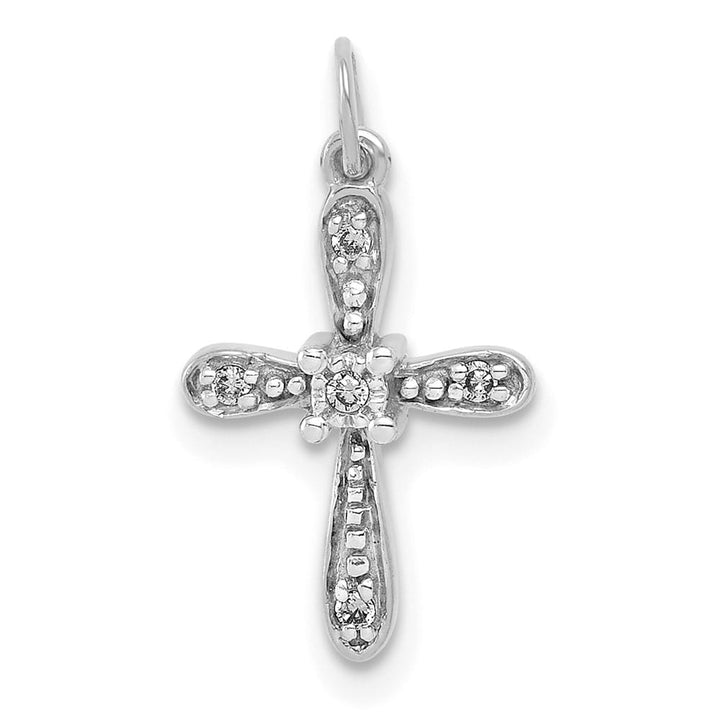 10K White Gold Extra Large .03 ct Diamond Latin Cross Charm