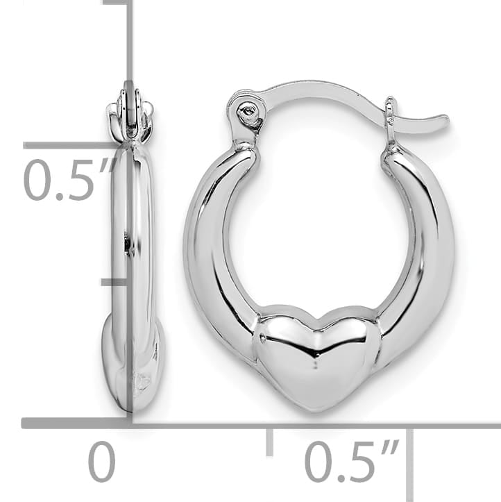 10k White Gold Heart Hollow Hoop Earrings