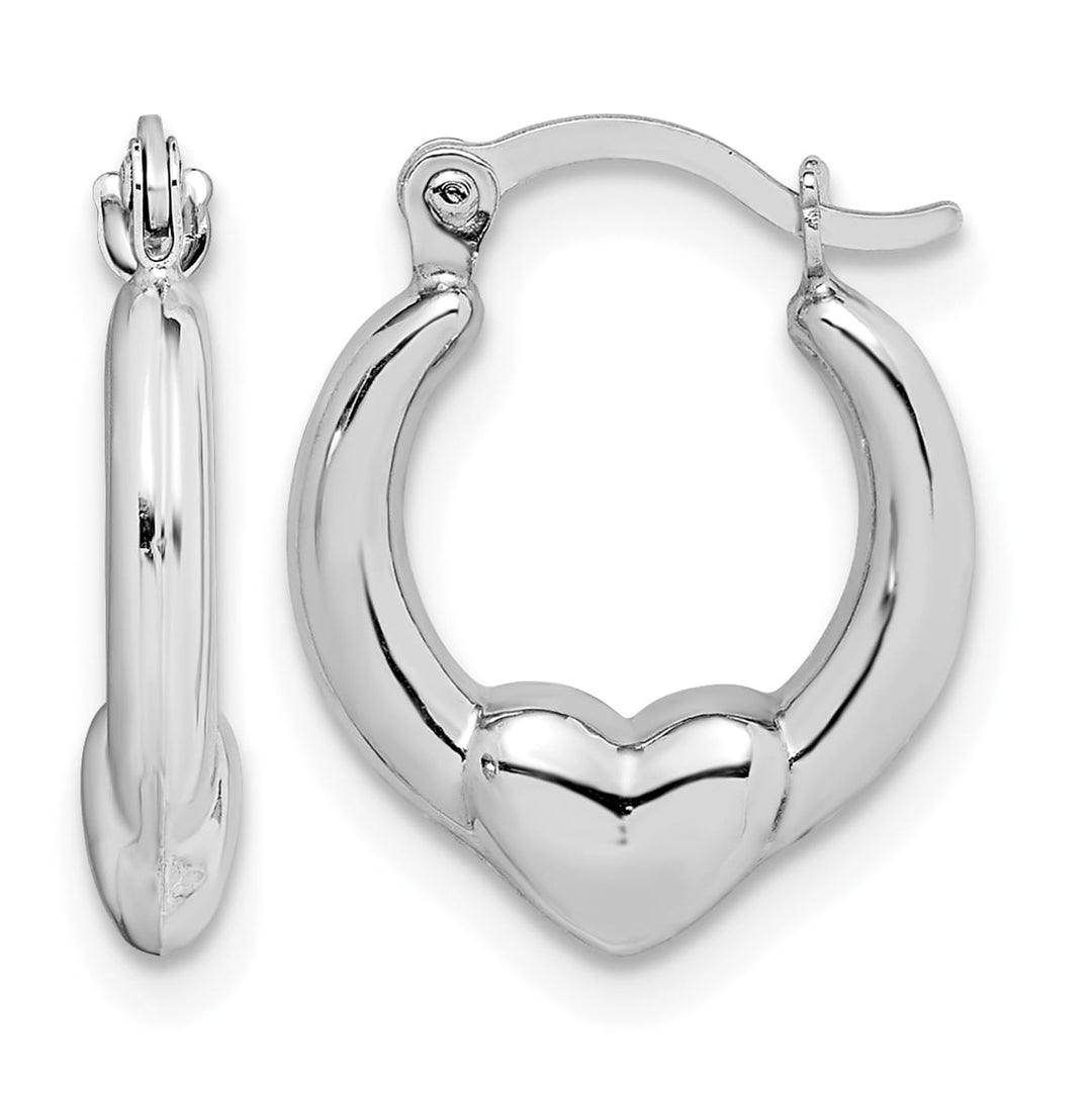 10k White Gold Heart Hollow Hoop Earrings