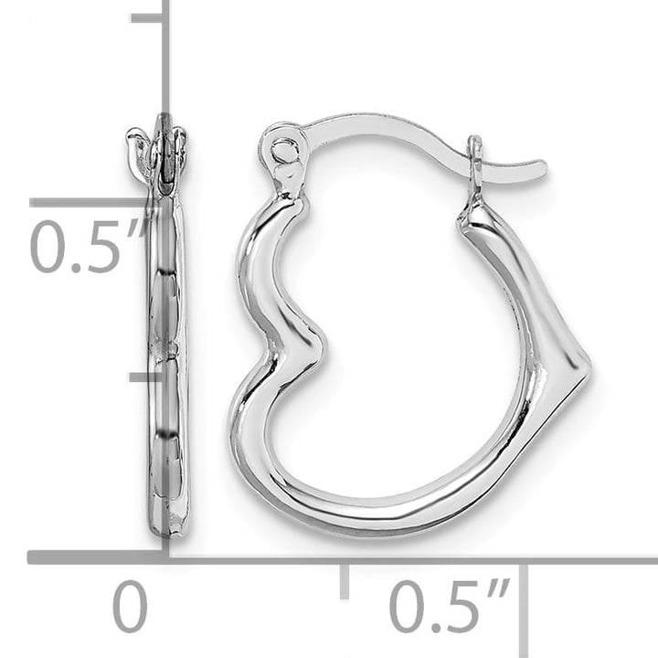 10k White Gold Hollow Side Heart Shaped Hoop Earrings