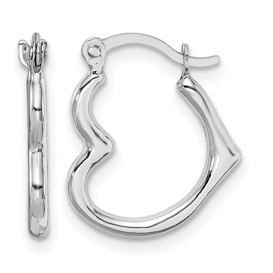 10k White Gold Hollow Side Heart Shaped Hoop Earrings