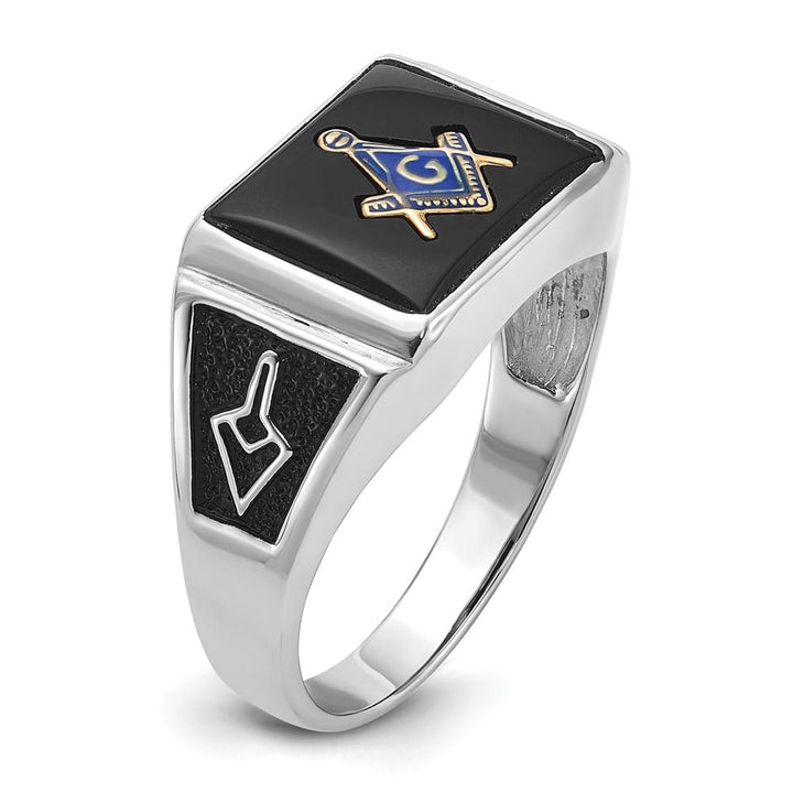 10k White Gold IB Goodman with Black Enamel and Onyx Masonic Ring