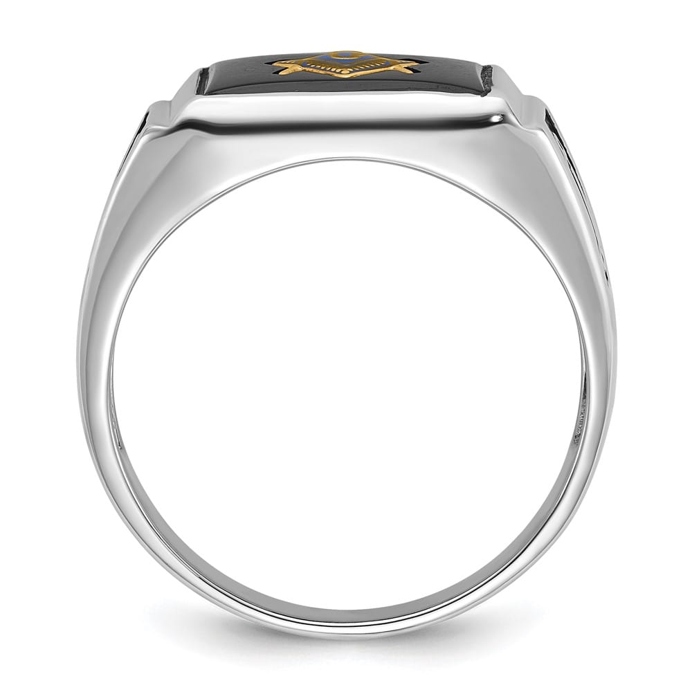 10k White Gold IB Goodman with Black Enamel and Onyx Masonic Ring