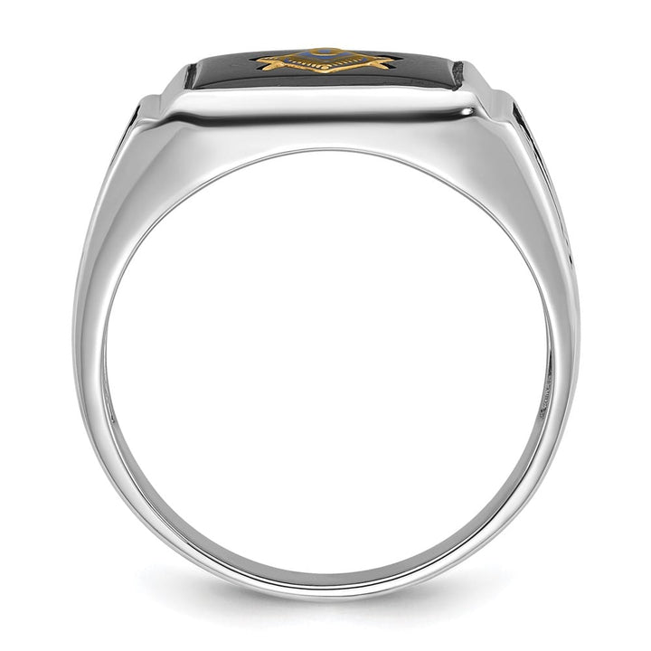 10k White Gold IB Goodman with Black Enamel and Onyx Masonic Ring