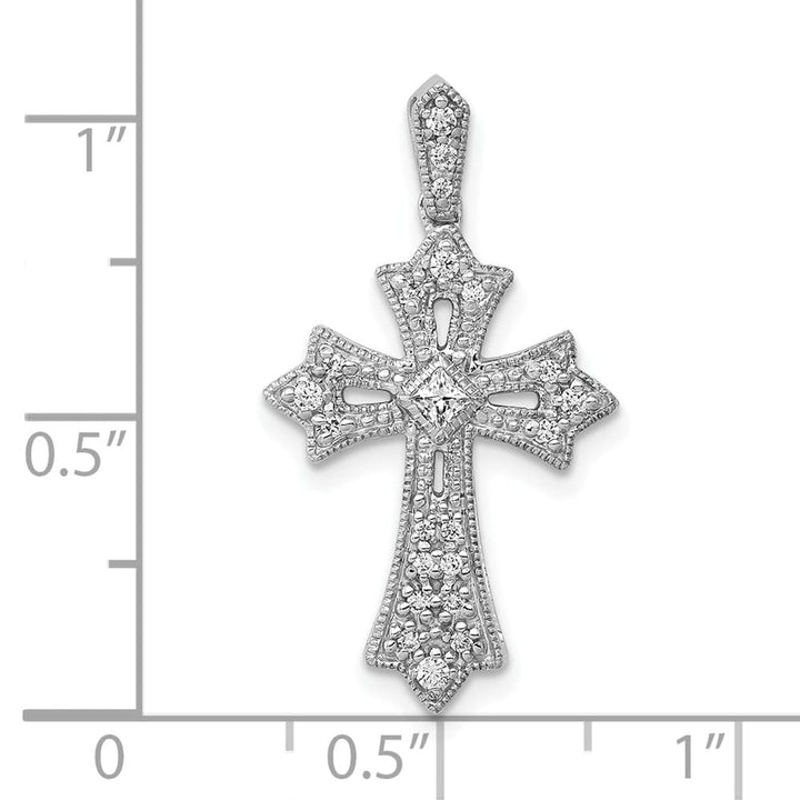 10K White Gold Large 1/6 ct Diamond Fleur de Lis Cross Pendant