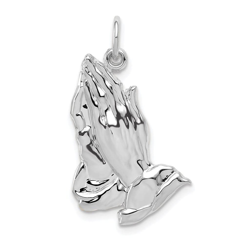 10K White Gold Large Polished Praying Hands Pendant