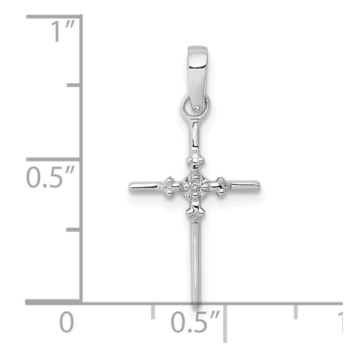10K White Gold Medium .01 ct Diamond Polished Slim Cross Pendant