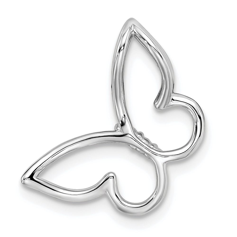 10K White Gold Medium 1/20 ct Diamond Polished Butterfly Chain Slide