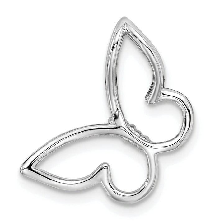 10K White Gold Medium 1/20 ct Diamond Polished Butterfly Chain Slide