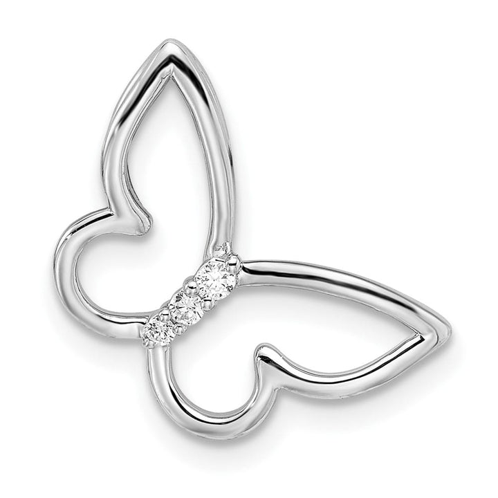 10K White Gold Medium 1/20 ct Diamond Polished Butterfly Chain Slide