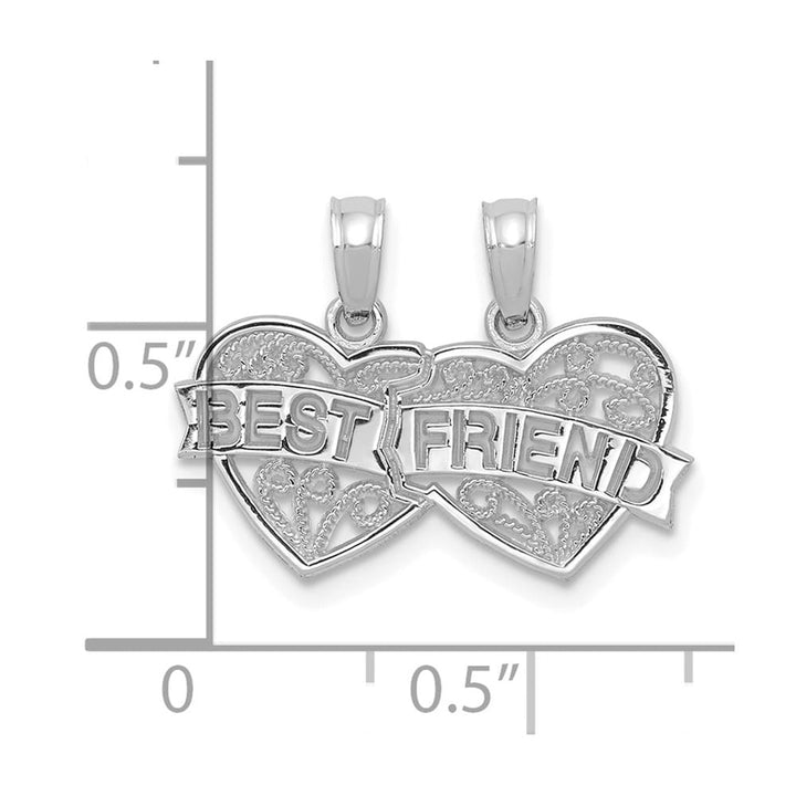 10K White Gold Medium Best Friend 2-Piece Break-Apart Hearts Charm