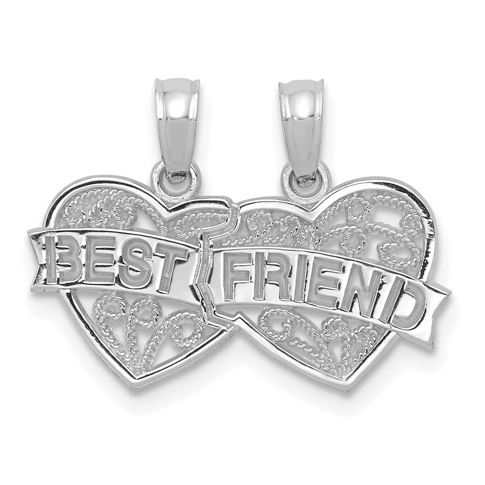 10K White Gold Medium Best Friend 2-Piece Break-Apart Hearts Charm