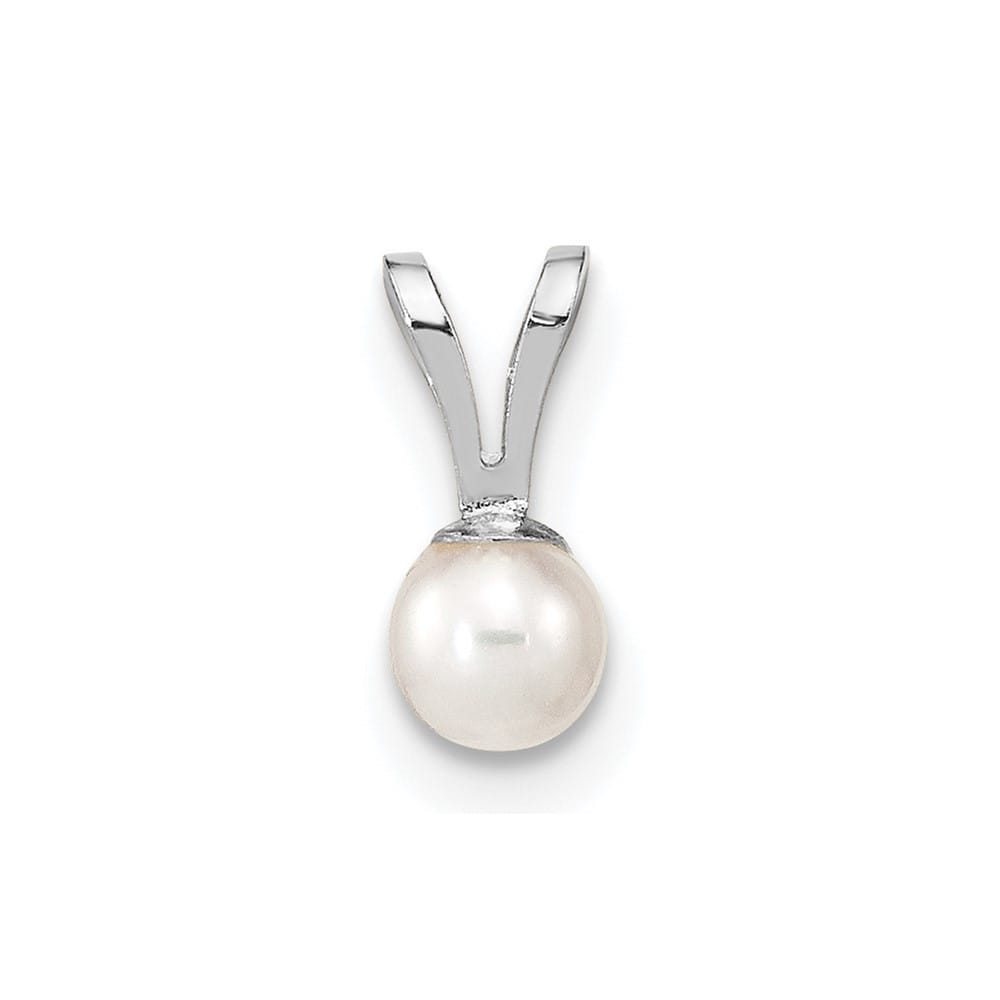 10K White Gold Petite White Round Freshwater Cultured Pearl Pendant