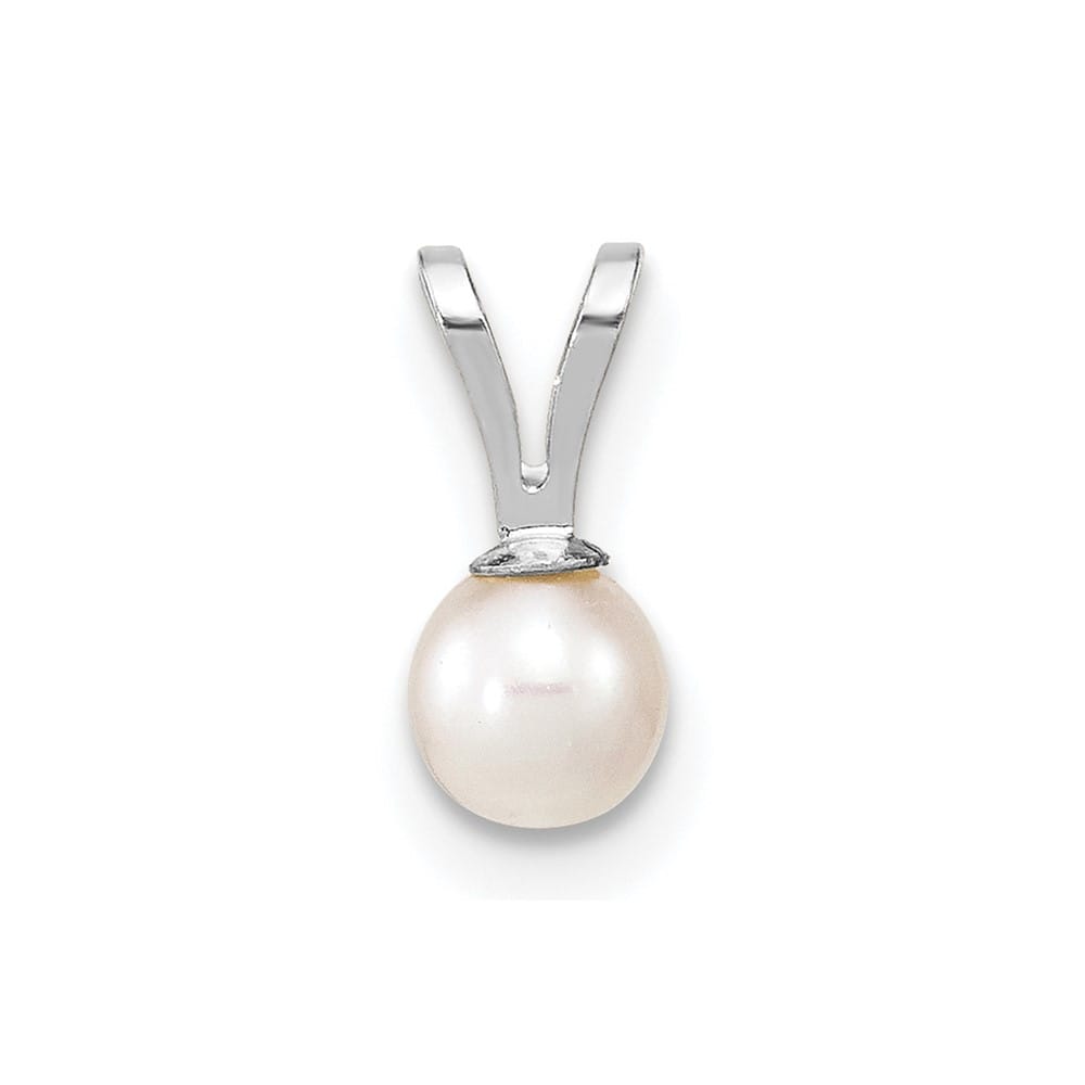 10K White Gold Petite White Round Freshwater Cultured Pearl Pendant