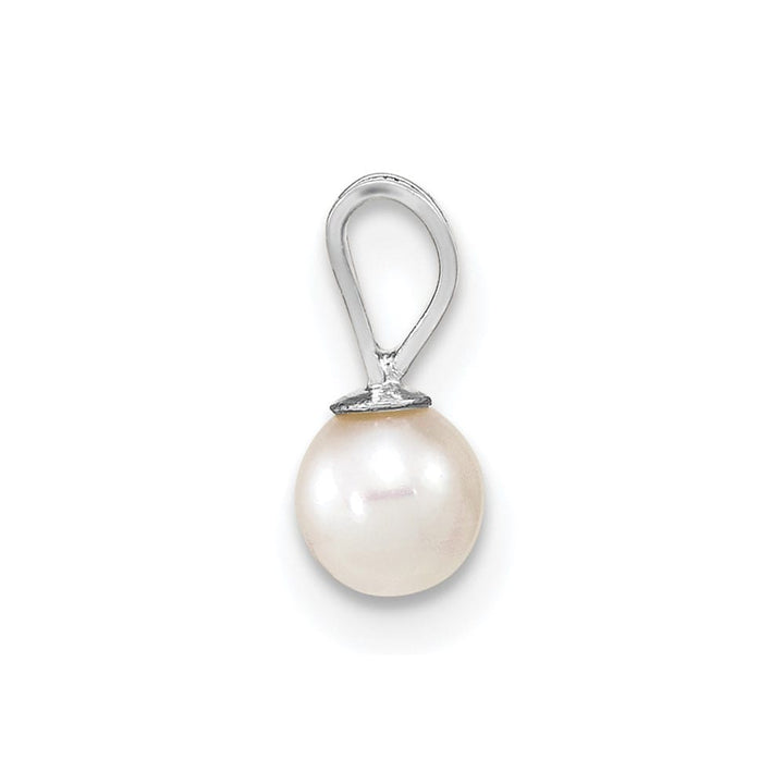 10K White Gold Petite White Round Freshwater Cultured Pearl Pendant