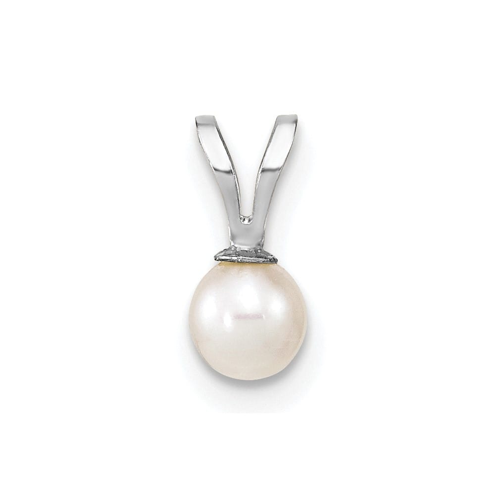 10K White Gold Petite White Round Freshwater Cultured Pearl Pendant