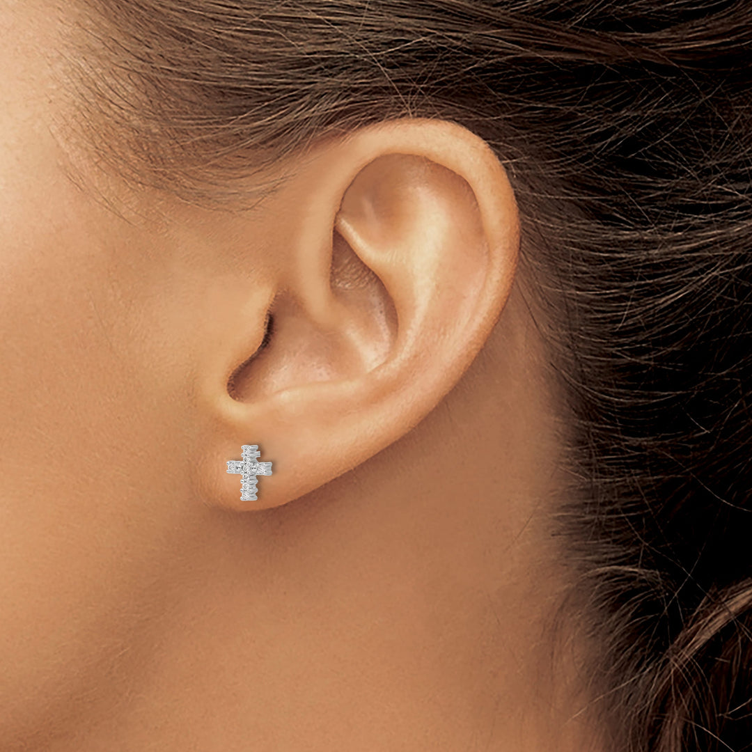10k White Gold Polished 1/10 carat Diamond Cross Post Earrings