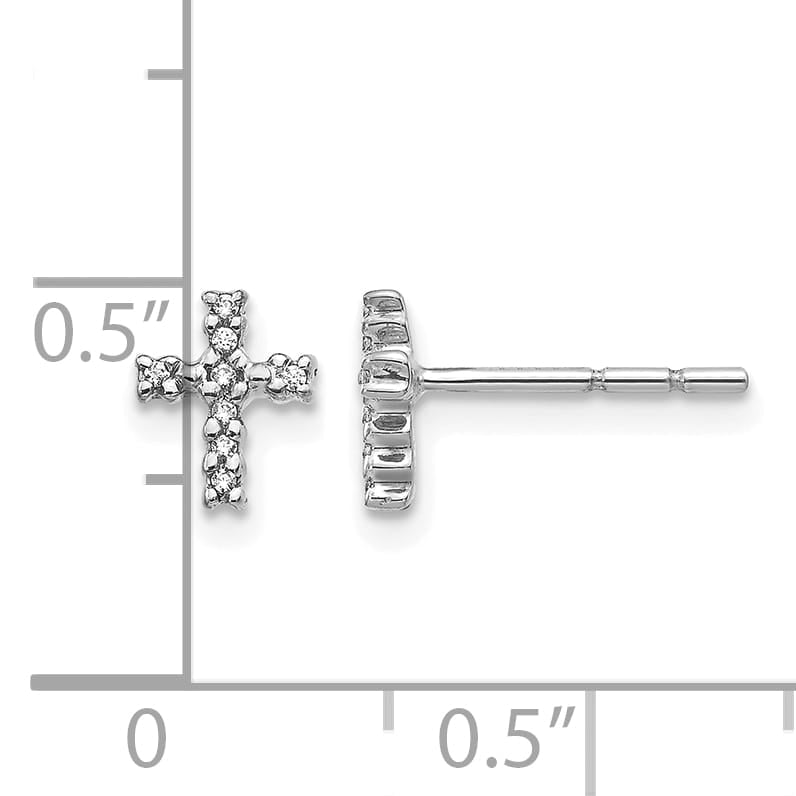 10k White Gold Polished 1/20 carat Diamond Cross Post Earrings