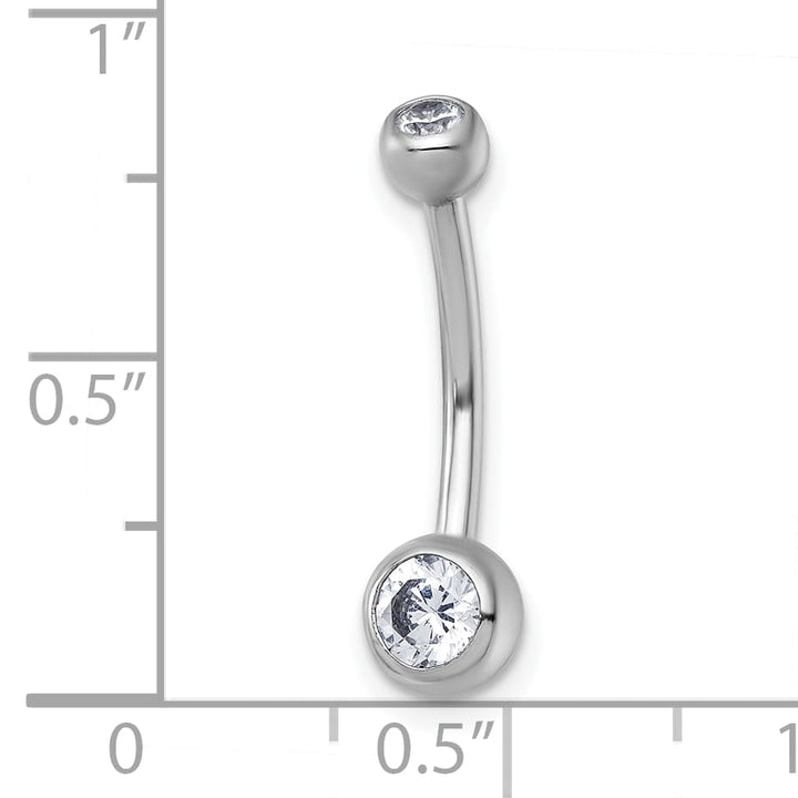 10k White Gold Polished 14 Gauge Bezel-set Round White CZ Navel Ring
