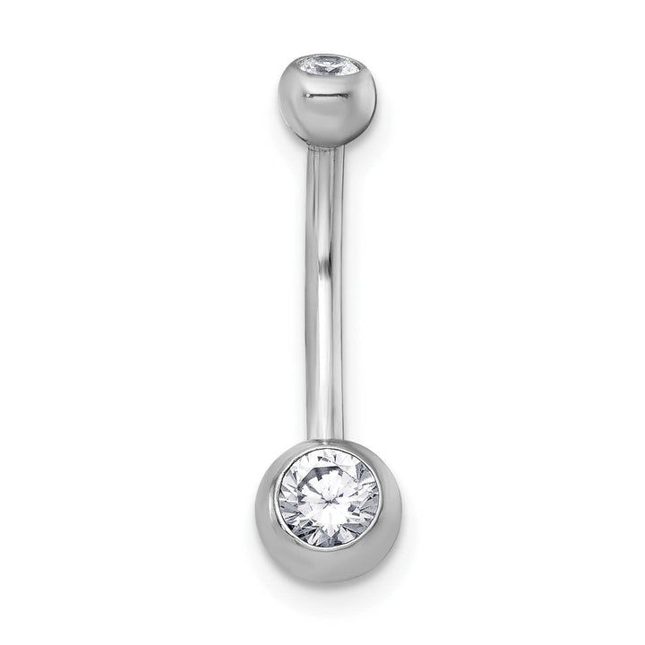 10k White Gold Polished 14 Gauge Bezel-set Round White CZ Navel Ring