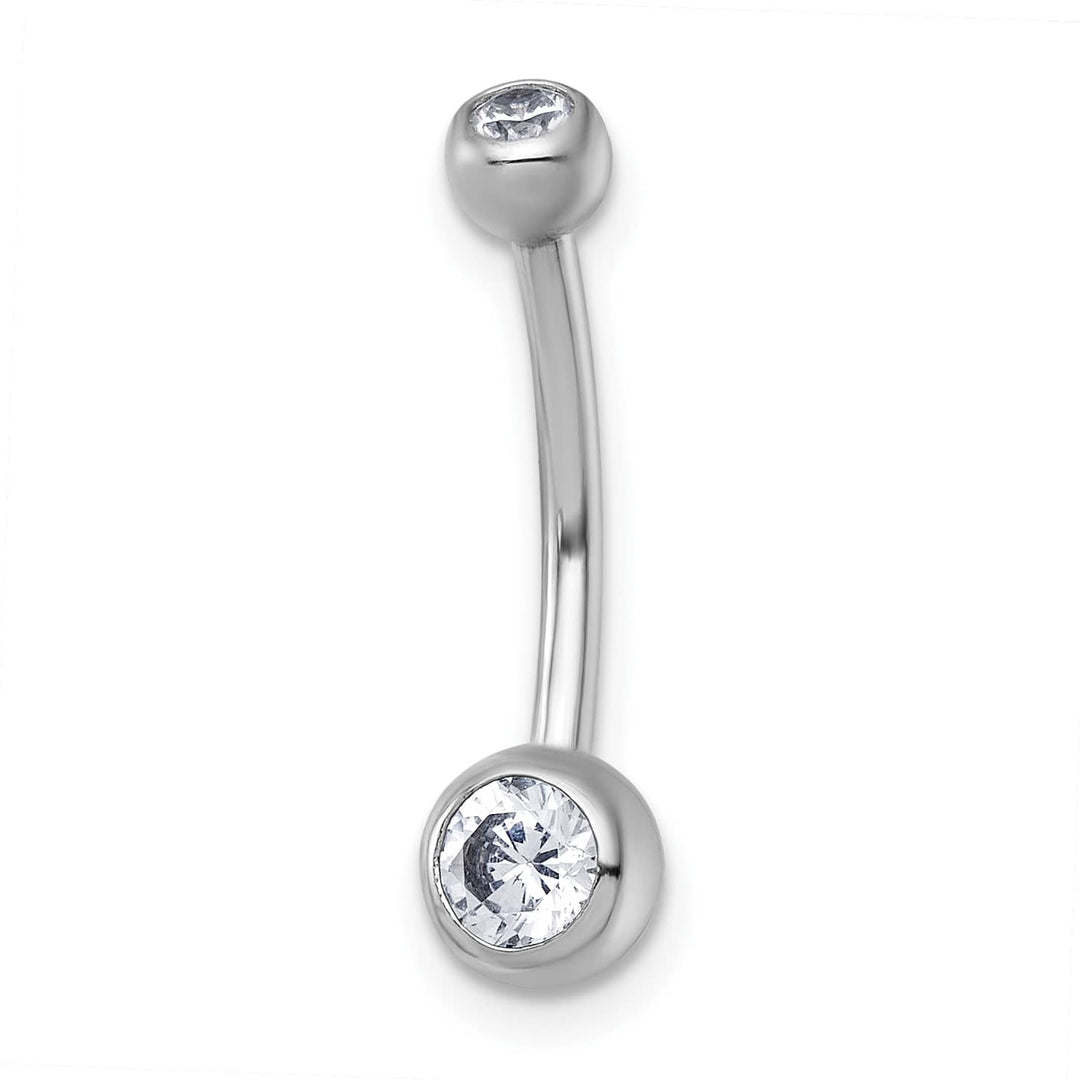 10k White Gold Polished 14 Gauge Bezel-set Round White CZ Navel Ring