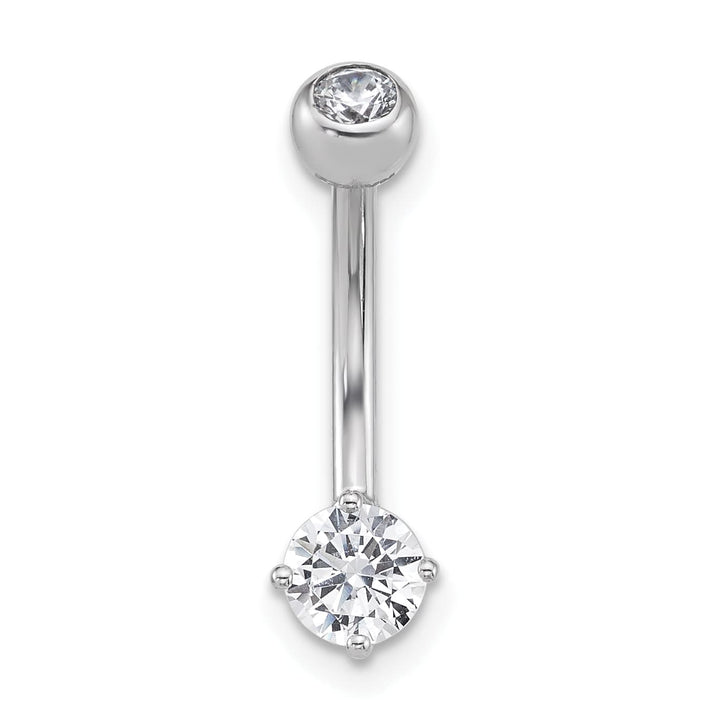10k White Gold Polished 14 Gauge Round CZ Navel Ring