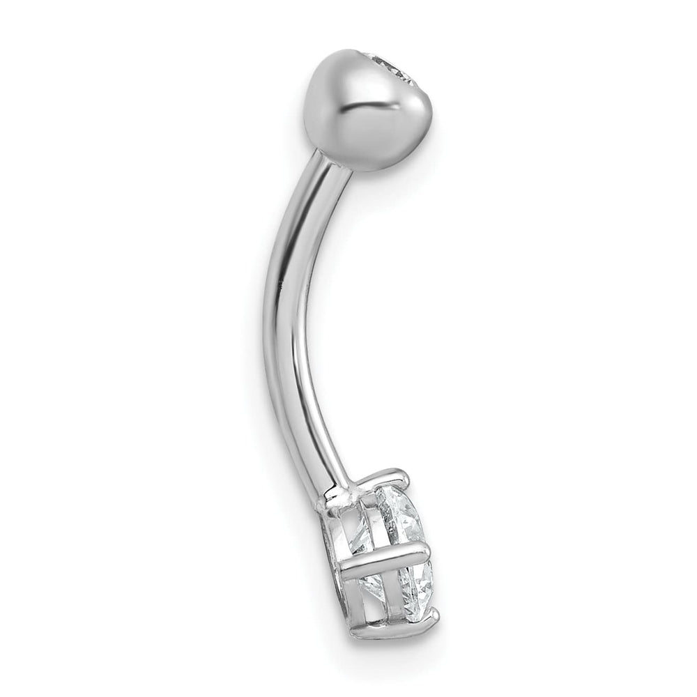 10k White Gold Polished 14 Gauge Round CZ Navel Ring