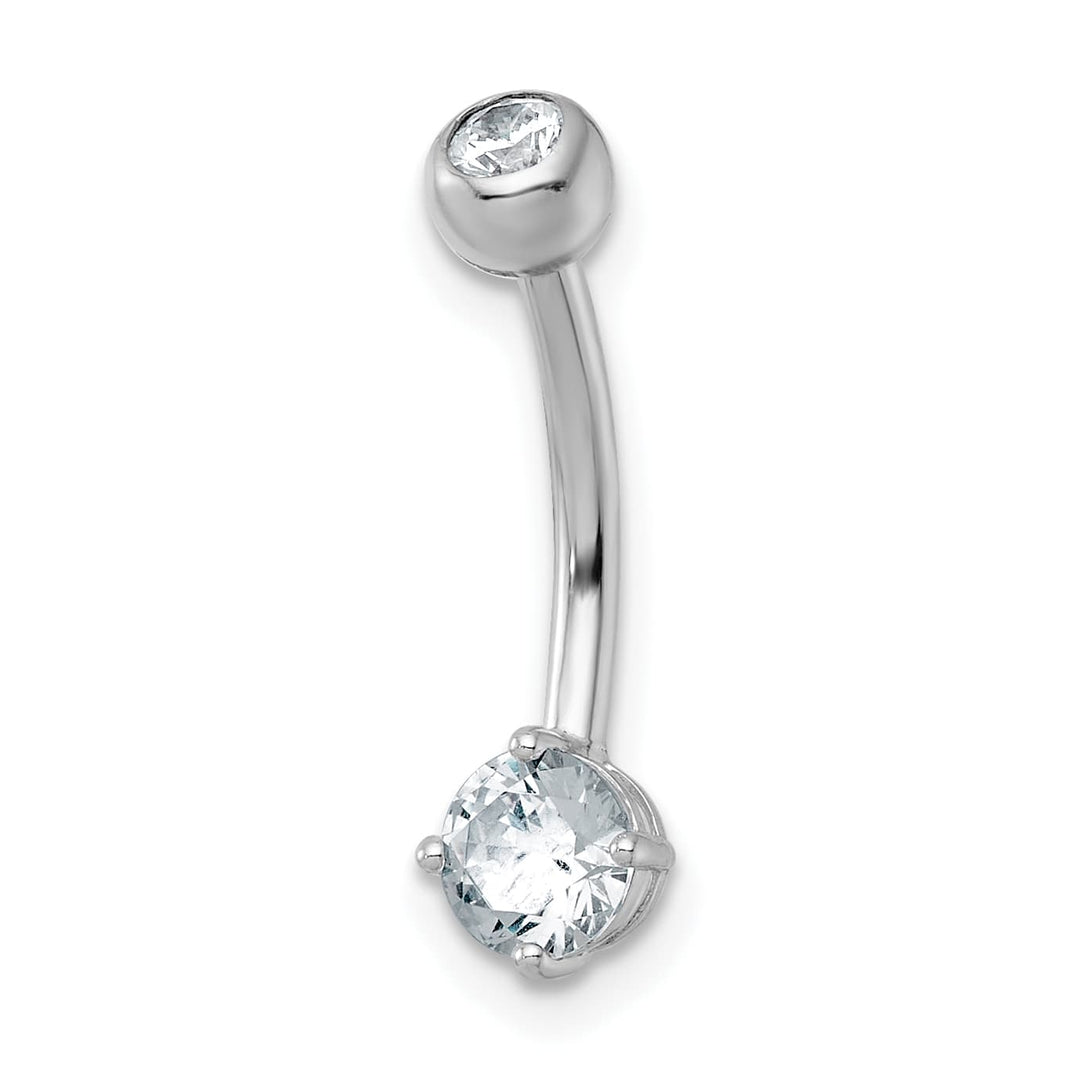 10k White Gold Polished 14 Gauge Round CZ Navel Ring