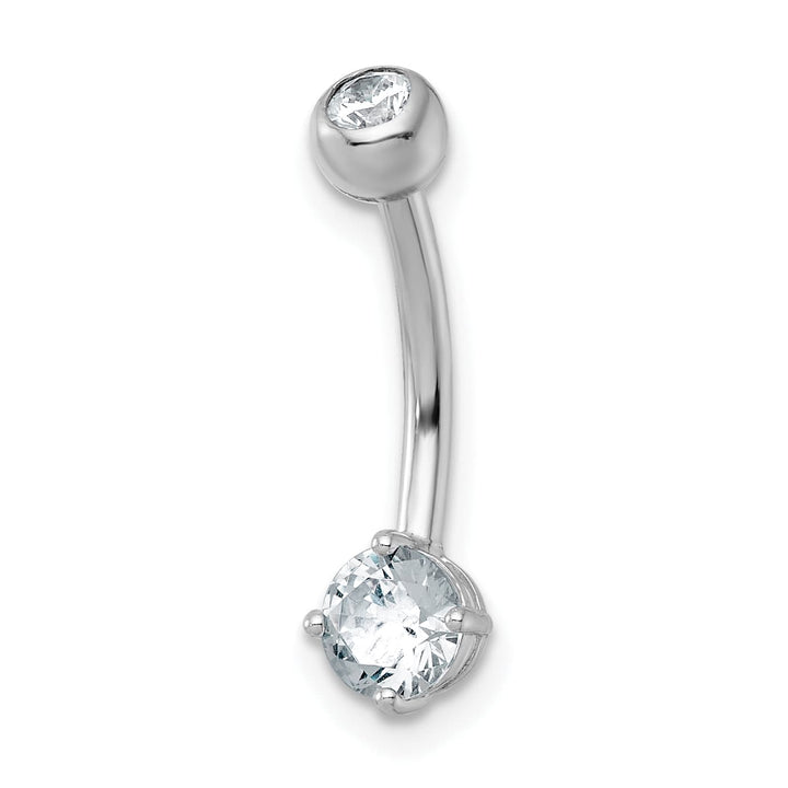 10k White Gold Polished 14 Gauge Round CZ Navel Ring