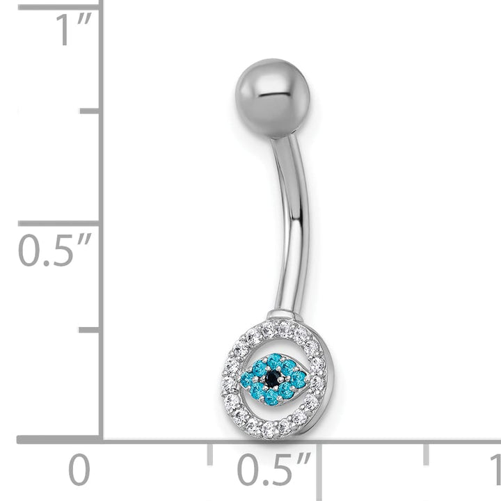 10k White Gold Polished 14 Gauge White and Blue CZ Evil Eye Navel Ring