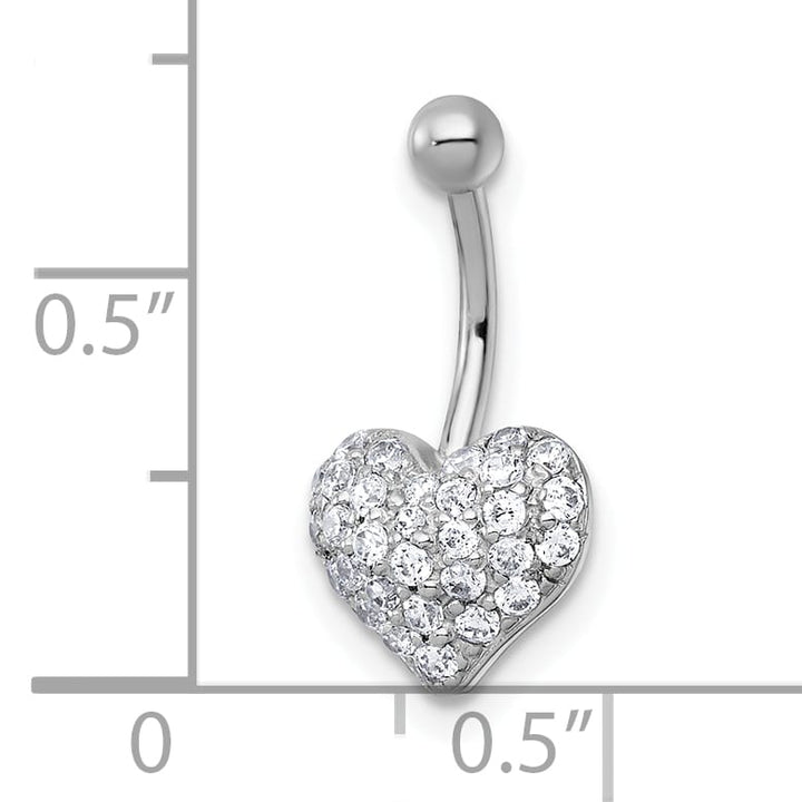 10k White Gold Polished 16 Gauge Pave CZ Heart Navel Ring