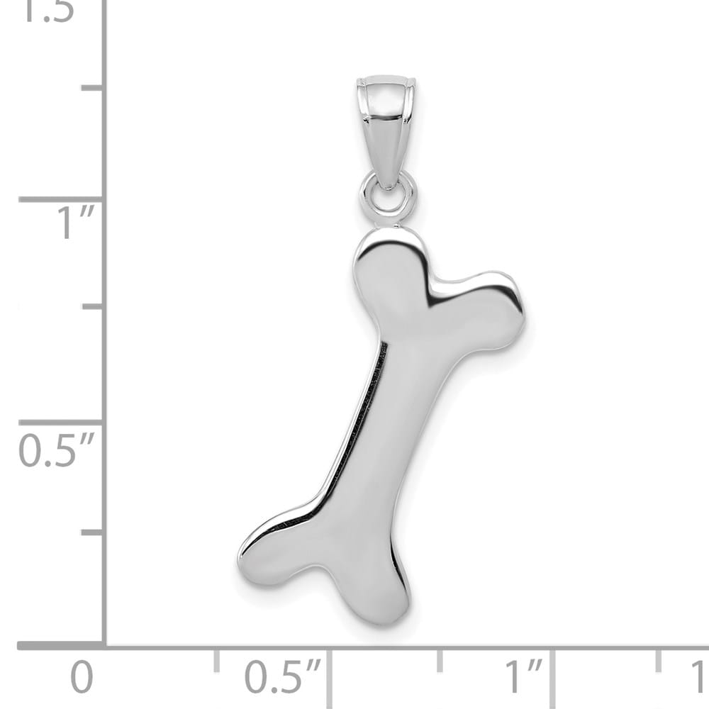 10K White Gold Polished 3-D Large Dog Bone Pendant