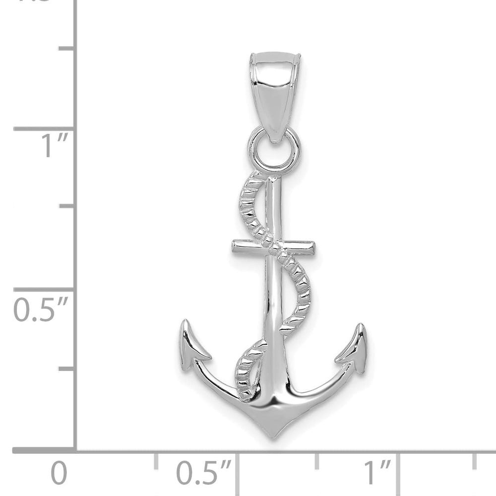 10K White Gold Polished Anchor with Rope Pendant