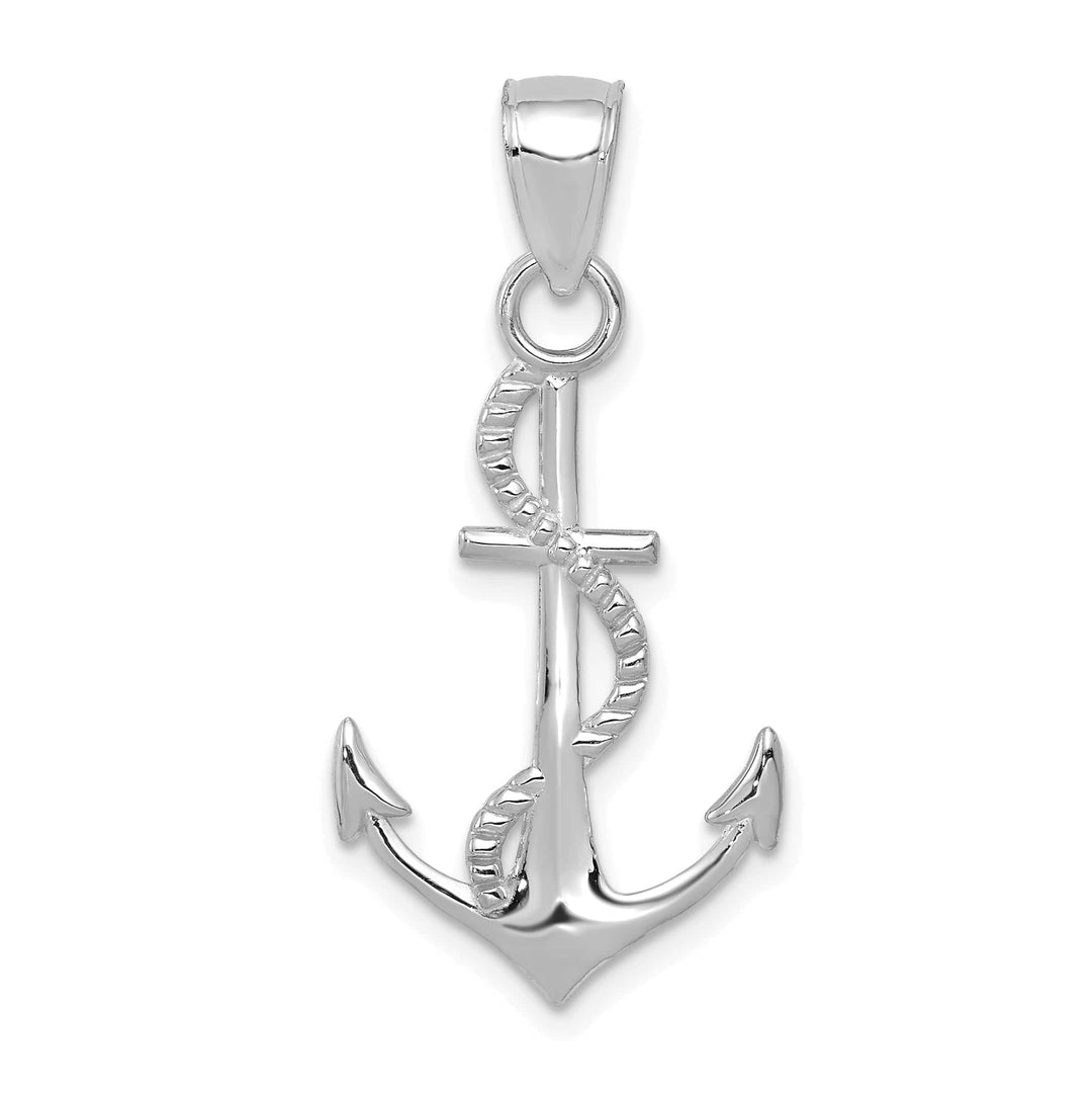 10K White Gold Polished Anchor with Rope Pendant