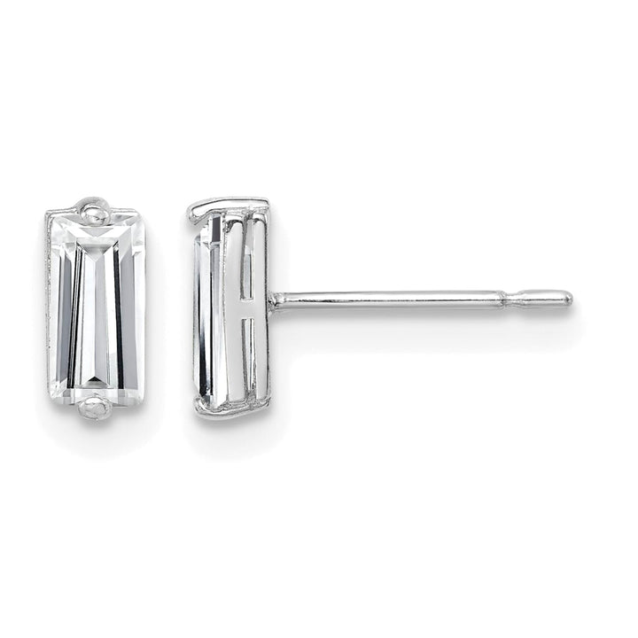10k White Gold Polished Baguette CZ Stud Earrings