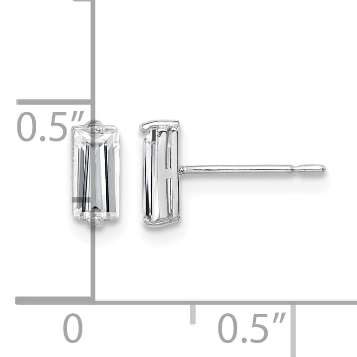 10k White Gold Polished Baguette CZ Stud Earrings