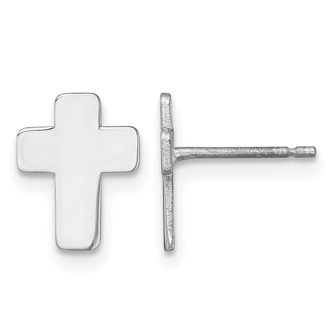 10k White Gold Polished Cross Post Earrings, 10.5mm