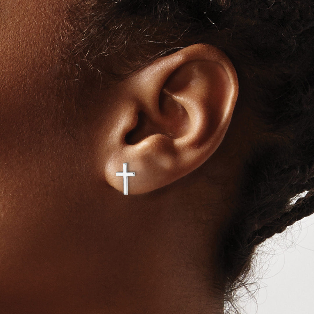 10k White Gold Polished Cross Post Earrings, 10mm (10REL172W)