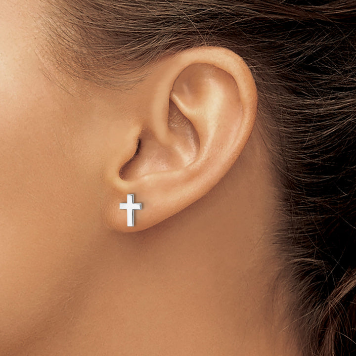 10k White Gold Polished Cross Post Earrings, 9mm