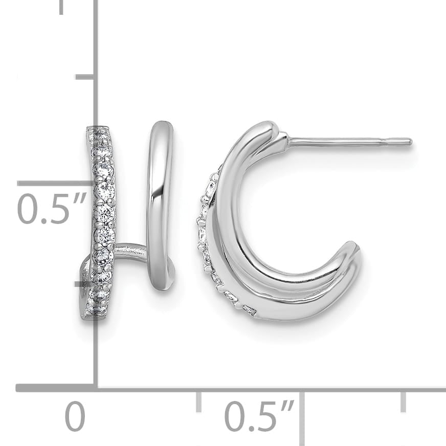 10k White Gold Polished CZ Fancy Double J-Hoop Post Earrings