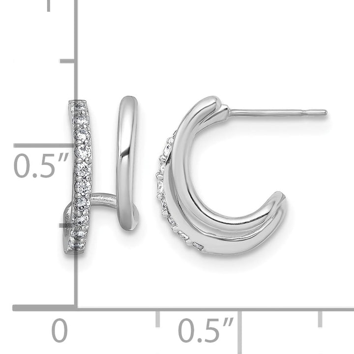 10k White Gold Polished CZ Fancy Double J-Hoop Post Earrings