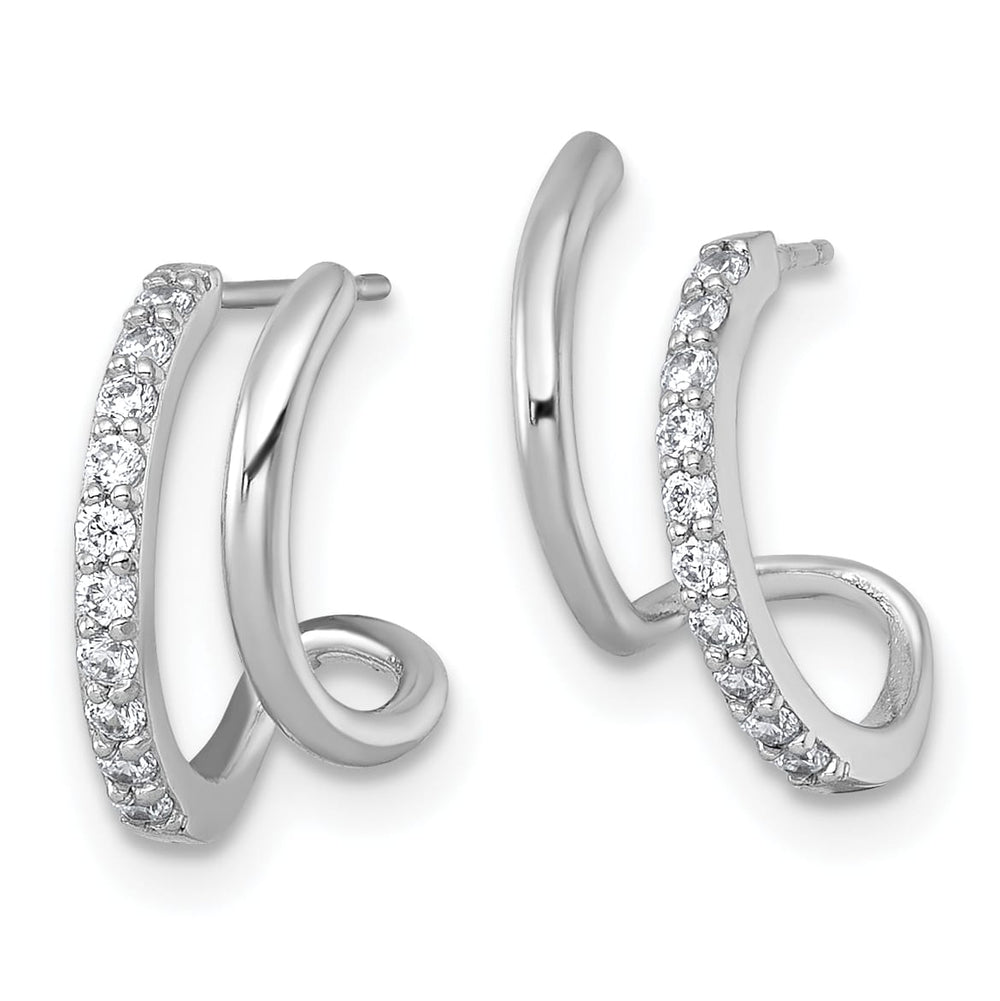 10k White Gold Polished CZ Fancy Double J-Hoop Post Earrings