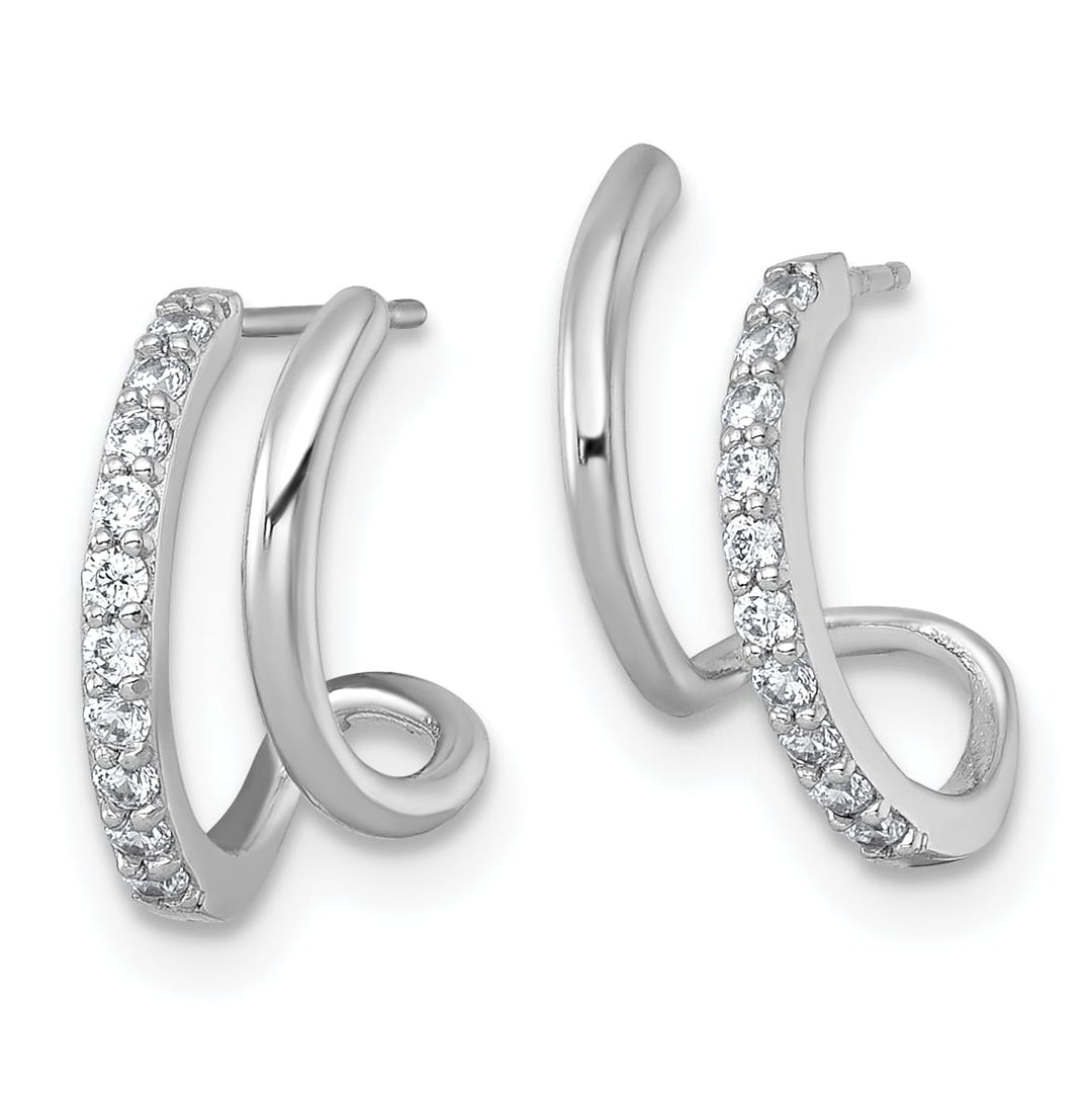10k White Gold Polished CZ Fancy Double J-Hoop Post Earrings