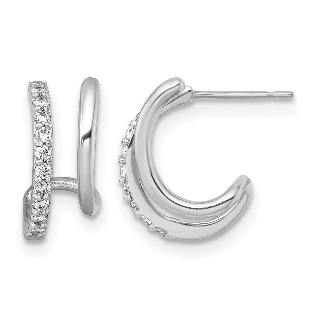 10k White Gold Polished CZ Fancy Double J-Hoop Post Earrings