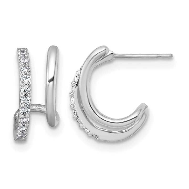 10k White Gold Polished CZ Fancy Double J-Hoop Post Earrings
